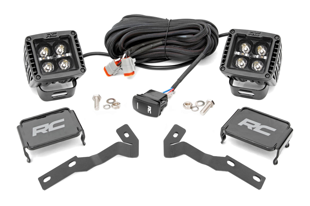 Rough Country - LED Light Kit - Ditch Mount - 2 In. Black Pair - White DRL - Toyota Tacoma (05-15)