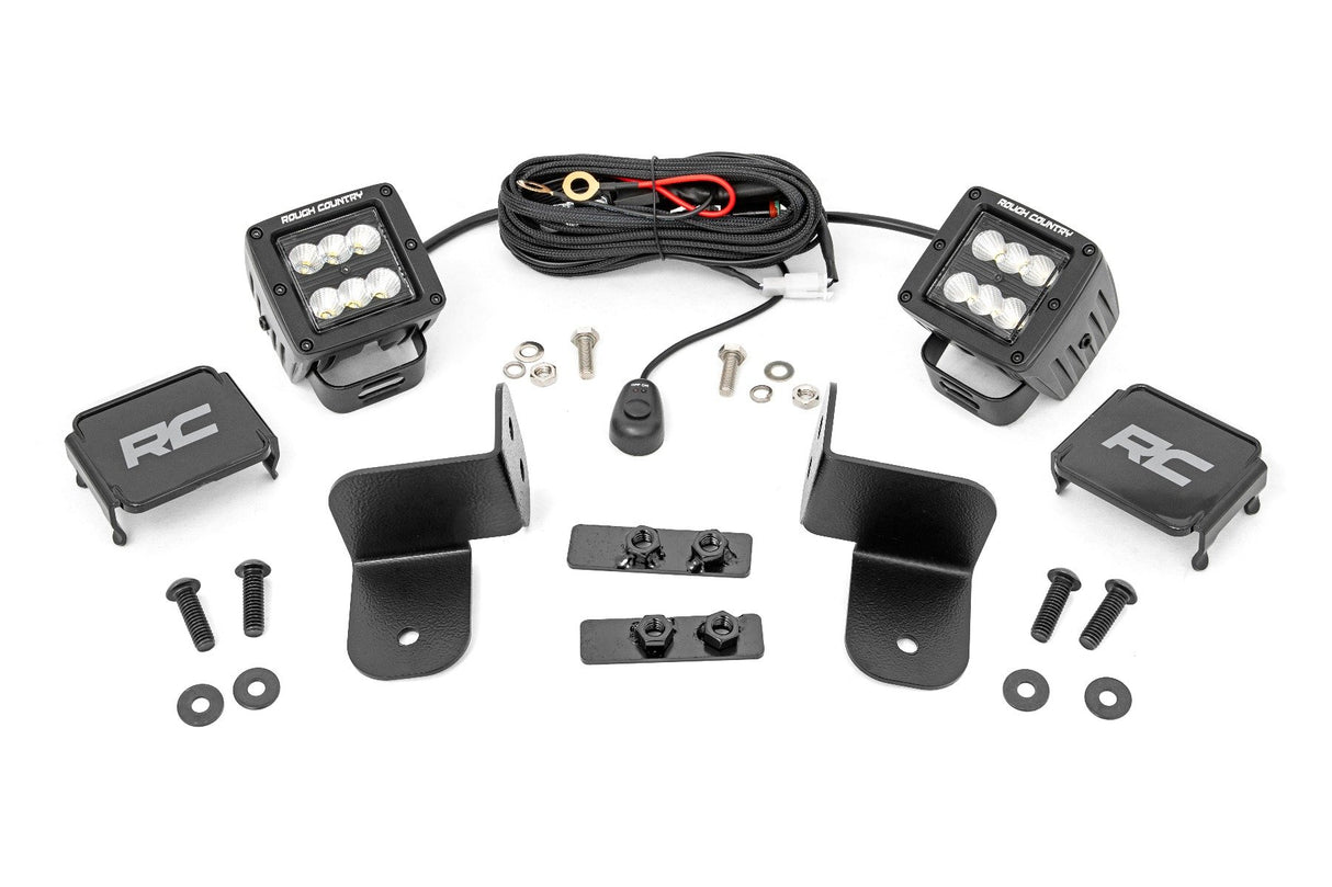 Rough Country - LED Light Kit - Rear Mount - 2 In. Black Pair - Flood - Polaris Ranger XP 1000
