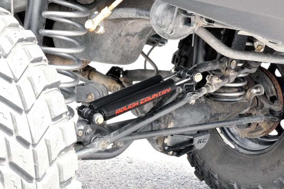 Rough Country - Dual Steering Stabilizer - 2.5-6.5 Inch Lift - Jeep Comanche MJ/Wrangler TJ/Wrangler Unlimited