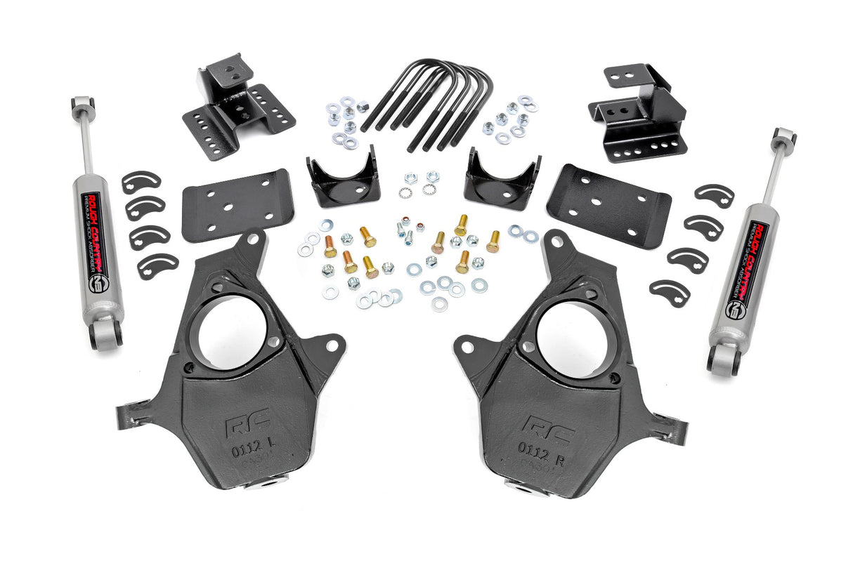 Rough Country - 2 Inch Lowering Kit - 4 Inch Rear Lowering - Alum/Stamped Knuckle - Chevy/GMC 1500 (14-18)
