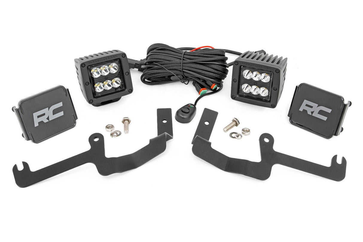 Rough Country - LED Light Kit - Ditch Mount - 2 In. Black Pair - Spot - Chevy Silverado 1500 (19-24)