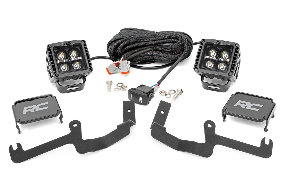 Rough Country - LED Light Kit - Ditch Mount - 2 In. Black Pair - Amber DRL - Chevy Silverado 1500 (19-24)