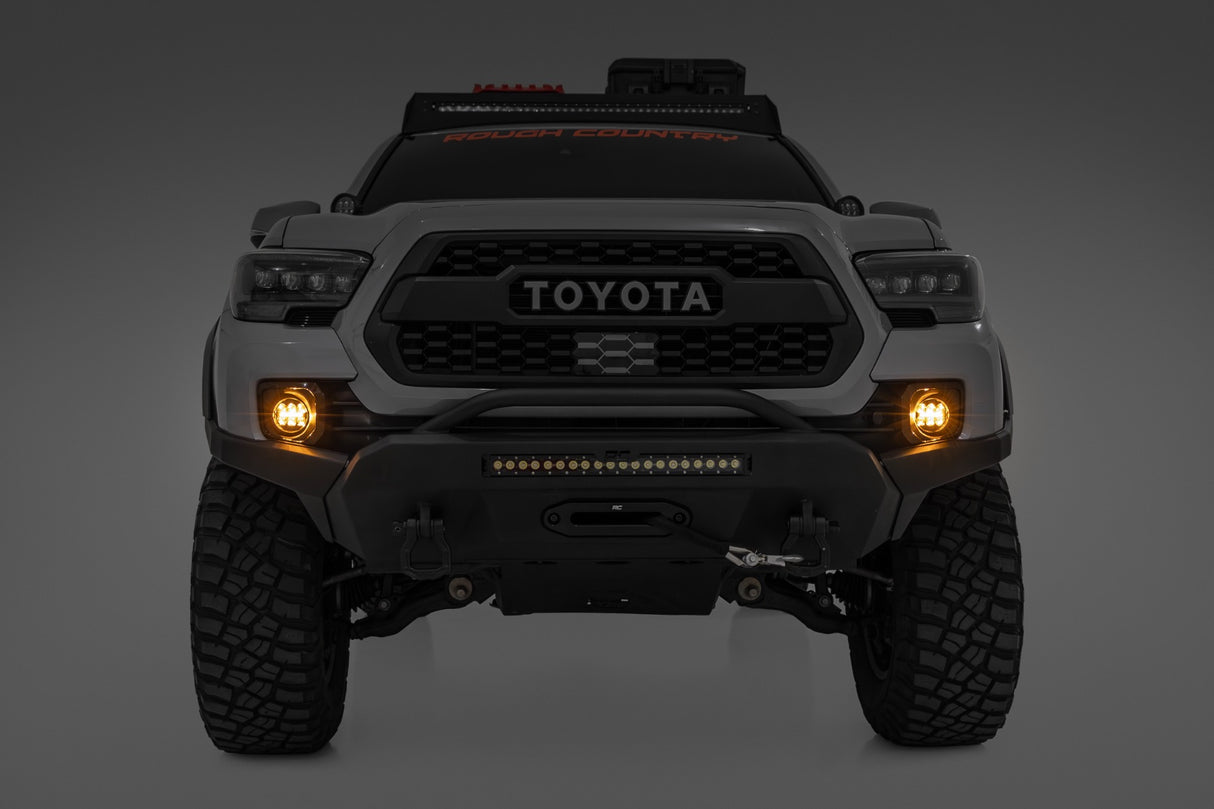 LED Fog Light Kit - 3.5 Inch Round Black Series - Amber DRL - Toyota Tacoma (16-23)