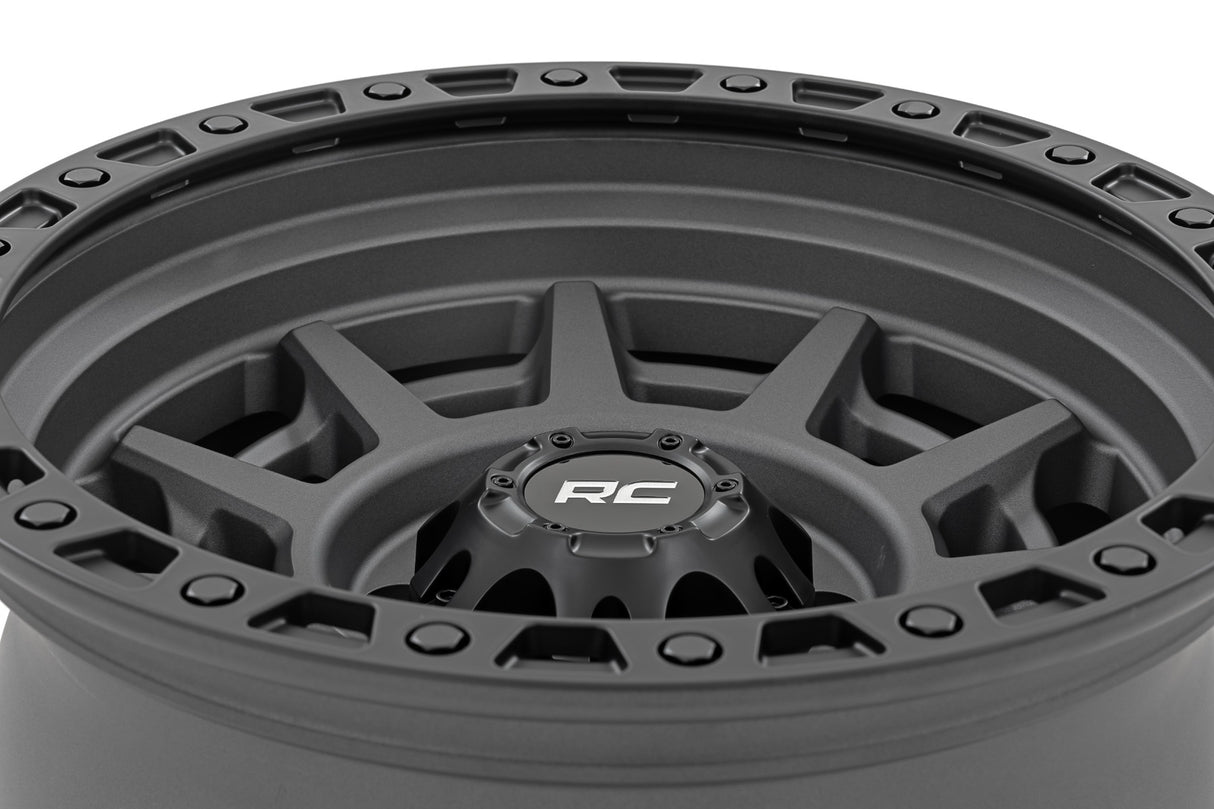 Rough Country 85 Series Wheel - Simulated Beadlock - Gunmetal Gray/Black - 17x9 - 5x5 - -12mm