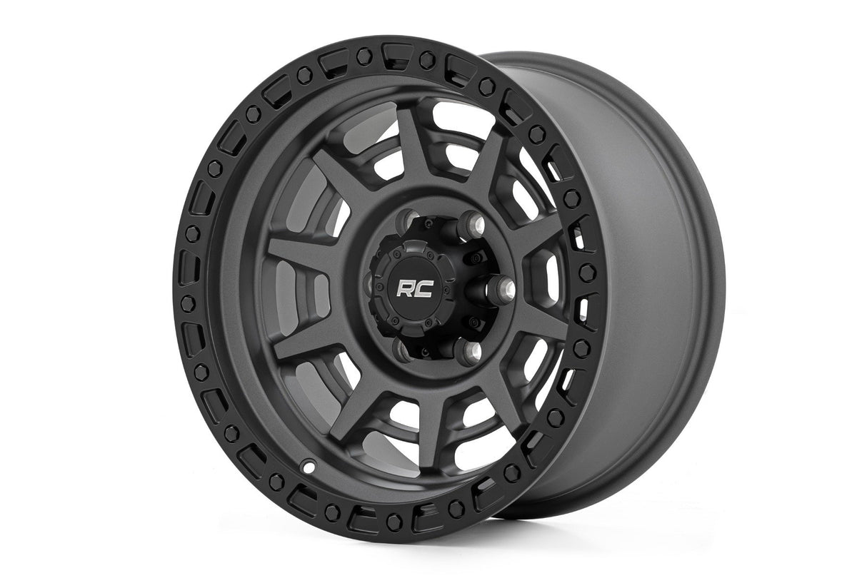 Rough Country 85 Series Wheel - Simulated Beadlock - Gunmetal Gray/Black - 17x9 - 5x5 - -12mm